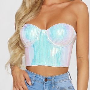 Fashion Nova Surprise Guest Sequin Corset Top - Ivory